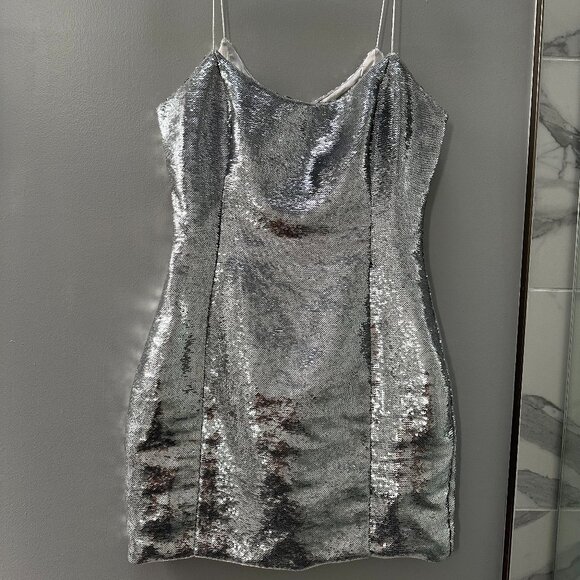Meshki Silver Sequin Mini Dress - S - Picture 3 of 6